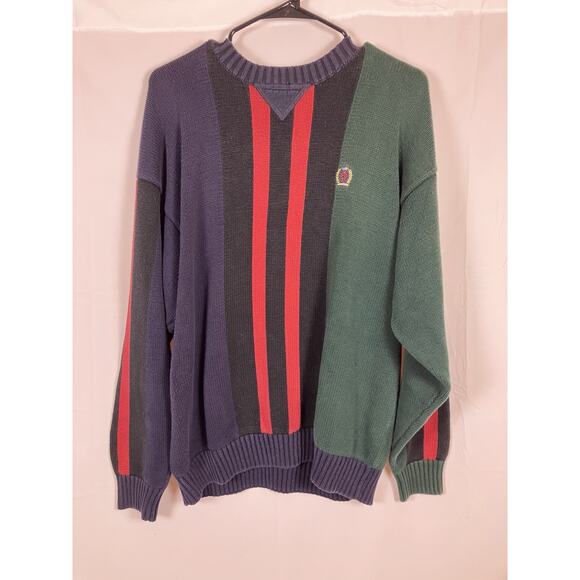 Vintage Tommy Hilfiger Sweater Mens XL 90s Striped Crewneck Knit - Picture 1 of 7